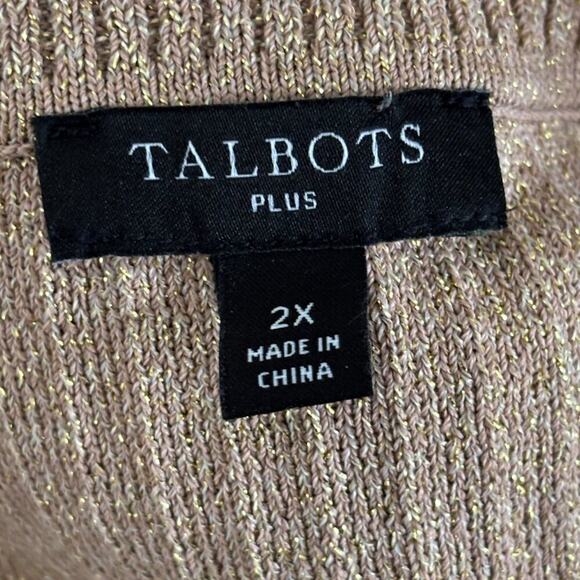 NEW TALBOTS Metallic Ribbed V-neck Cardigan in Tan & Gold  SZ 2X - Picture 7 of 10